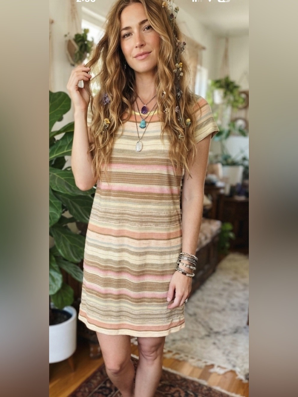 LAUREN RALPH LAUREN Striped Linen Cotton Knit Dress Tunic L